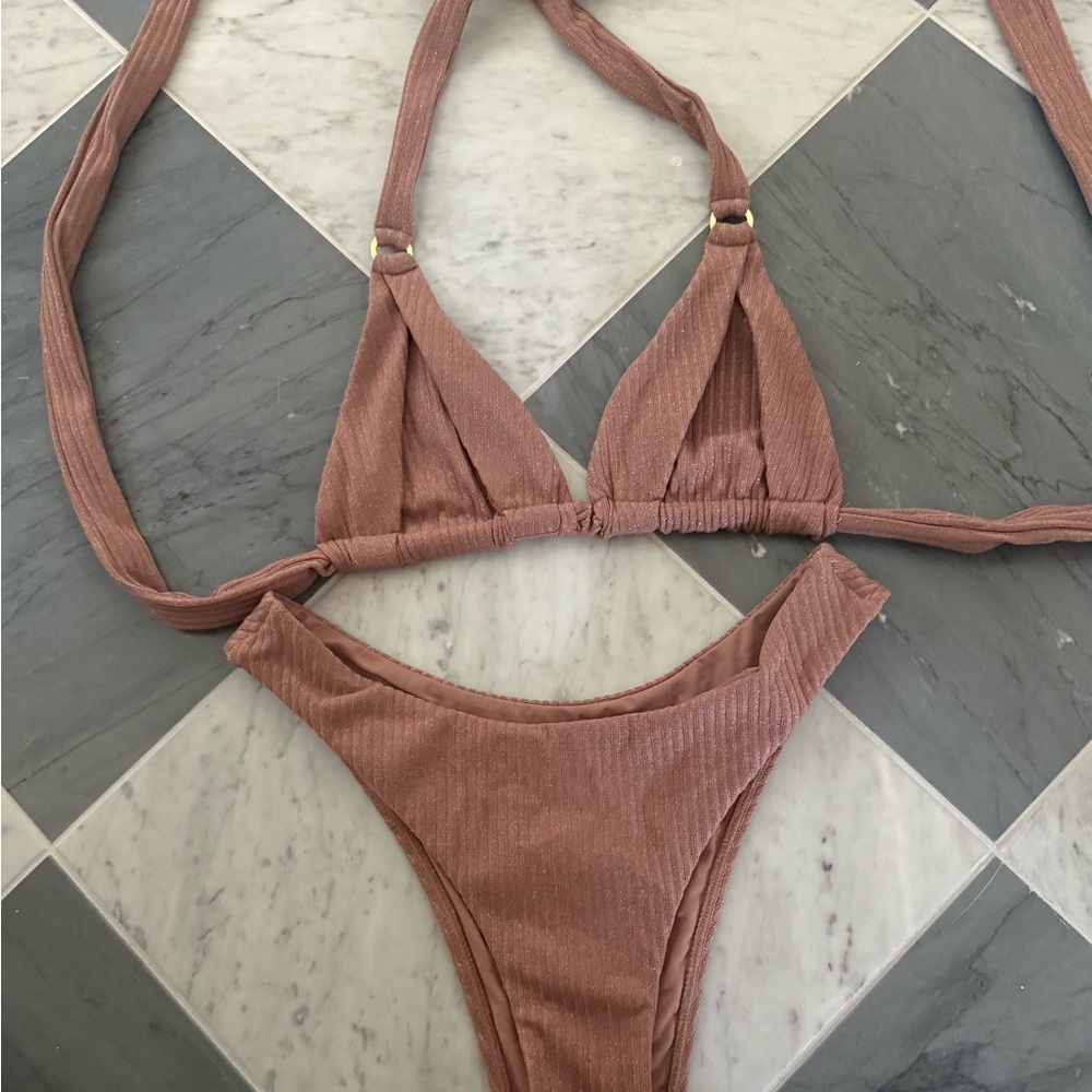 MONDAY swimwear Morocco top and Byron bottom MAUVE sparkle - Picture 4 of 5